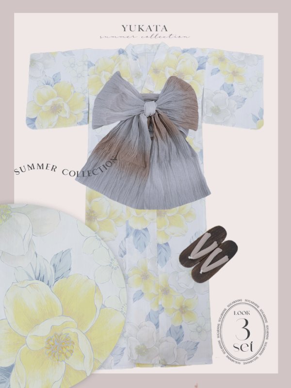 画像44: ヘルシー油彩牡丹浴衣【浴衣３点セット 浴衣/帯/下駄】[YMT]