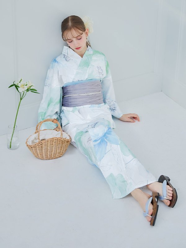 画像38: 【即日発送】【浴衣セール！】大柄アイシーミントフラワー浴衣【浴衣３点セット 浴衣/帯/下駄】[YMT]