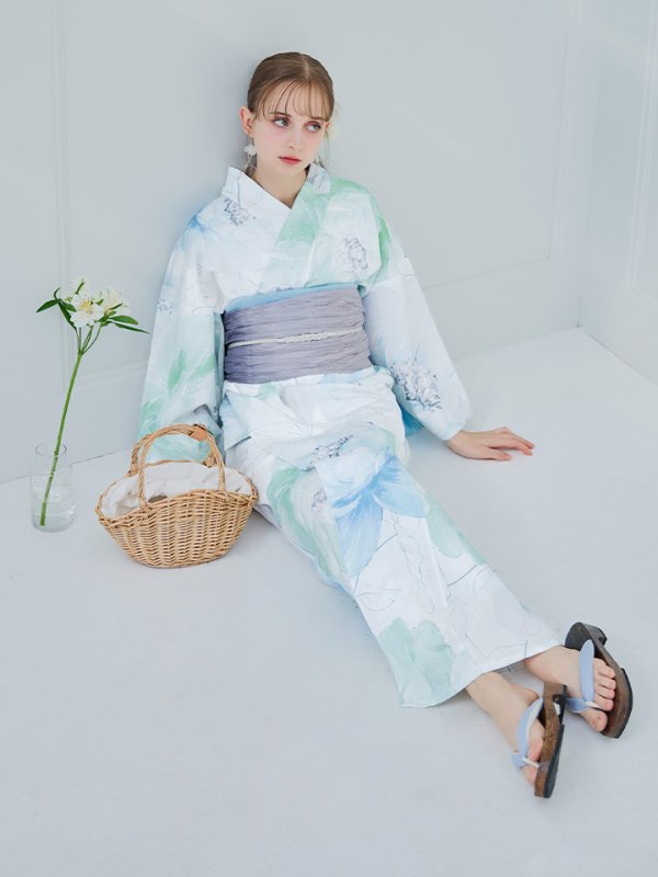 画像39: 【即日発送】【浴衣セール！】大柄アイシーミントフラワー浴衣【浴衣３点セット 浴衣/帯/下駄】[YMT]