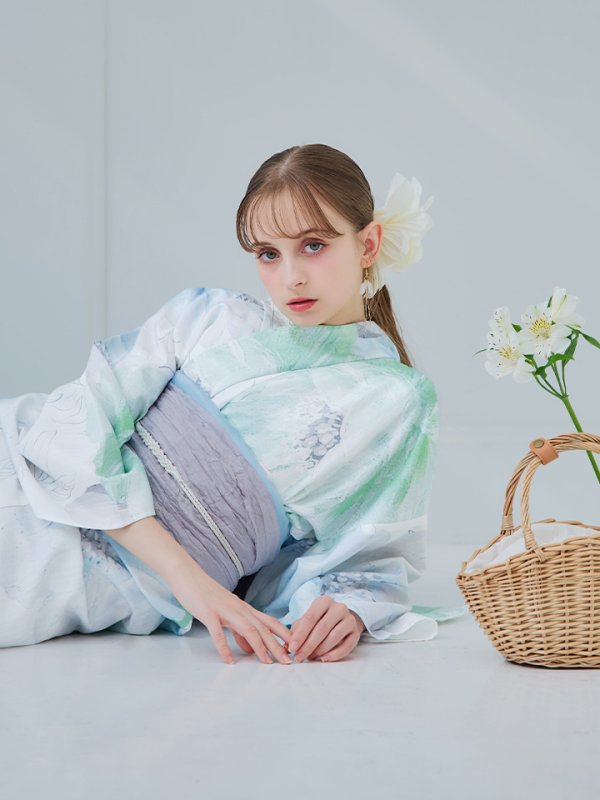 画像35: 【即日発送】【浴衣セール！】大柄アイシーミントフラワー浴衣【浴衣３点セット 浴衣/帯/下駄】[YMT]