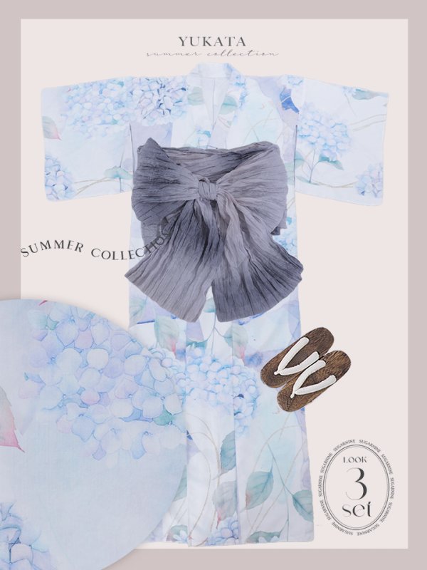 画像23: 【即日発送】シャーベット水彩紫陽花浴衣【浴衣３点セット 浴衣/帯/下駄】[OF04]