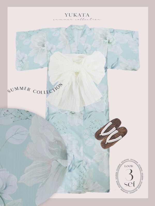 画像19: 【即日発送】洋モダンミントグリーン浴衣【浴衣３点セット 浴衣/帯/下駄】[YMT]