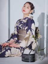 ネイビークラシカルフラワー浴衣 OBI-hira-100-ok-1-BE / HIMO-900-yn-3-GYxGD /  YA-73-kn-GY / GETA-01-kj-3-IV/ [YMT]