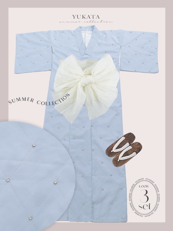 画像45: 【即日発送】アーガイルビジュー浴衣 【浴衣３点セット 浴衣/帯/下駄】[YMT]