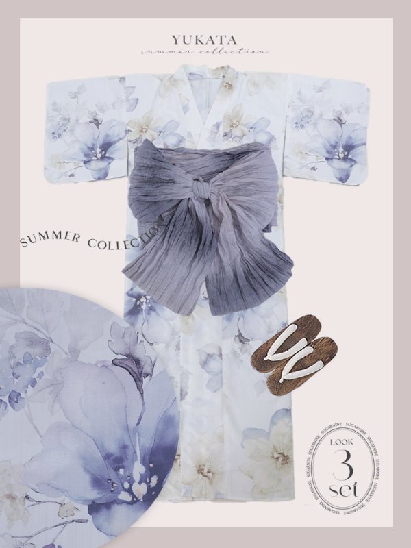 画像20: 【即日発送】ソフトモダンシアーフラワー浴衣【浴衣３点セット 浴衣/帯/下駄】[YMT]