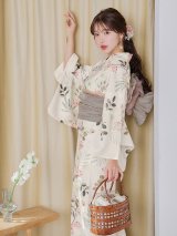 南風に揺れる水彩の小花浴衣【浴衣３点セット 浴衣/帯/下駄】[YMT]