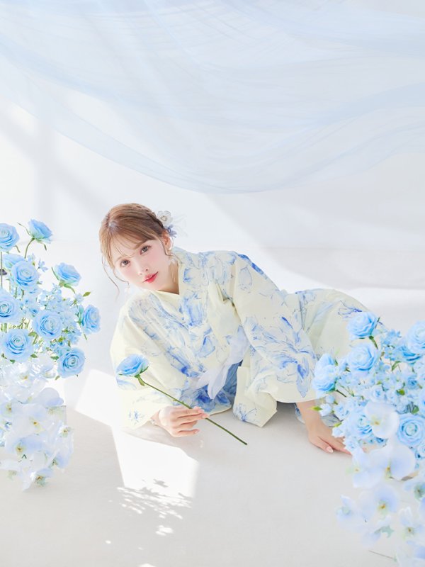 画像38: 【即日発送】グラデーションブルー牡丹和モダン浴衣【浴衣３点セット 浴衣/帯/下駄】[YMT]