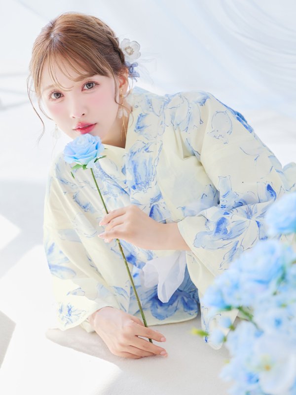 画像37: 【即日発送】グラデーションブルー牡丹和モダン浴衣【浴衣３点セット 浴衣/帯/下駄】[YMT]