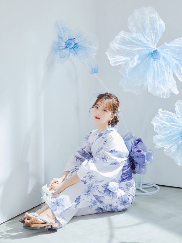 画像40: 【即日発送】モダンフラワー大人エレガント浴衣【浴衣３点セット 浴衣/帯/下駄】[OF04]