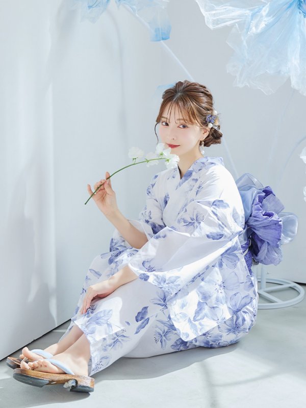 画像37: 【即日発送】モダンフラワー大人エレガント浴衣【浴衣３点セット 浴衣/帯/下駄】[OF04]