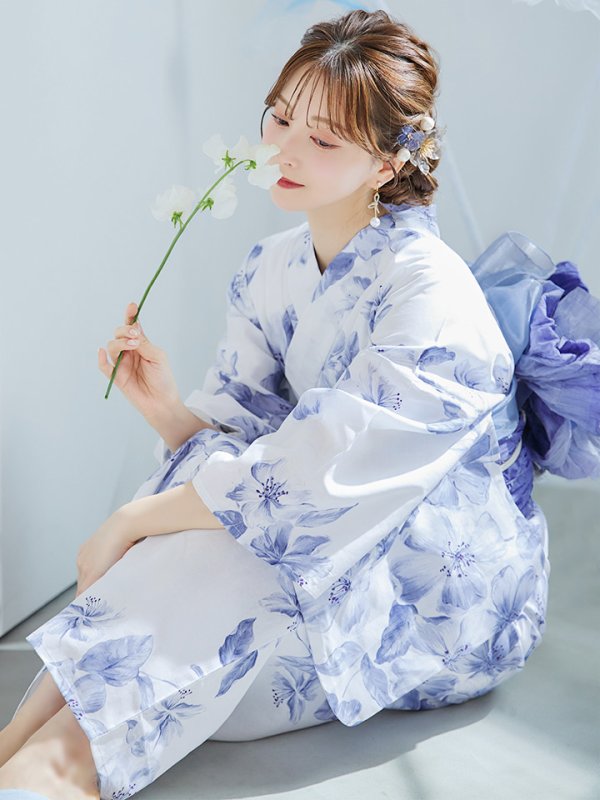 画像35: 【即日発送】モダンフラワー大人エレガント浴衣【浴衣３点セット 浴衣/帯/下駄】[OF04]