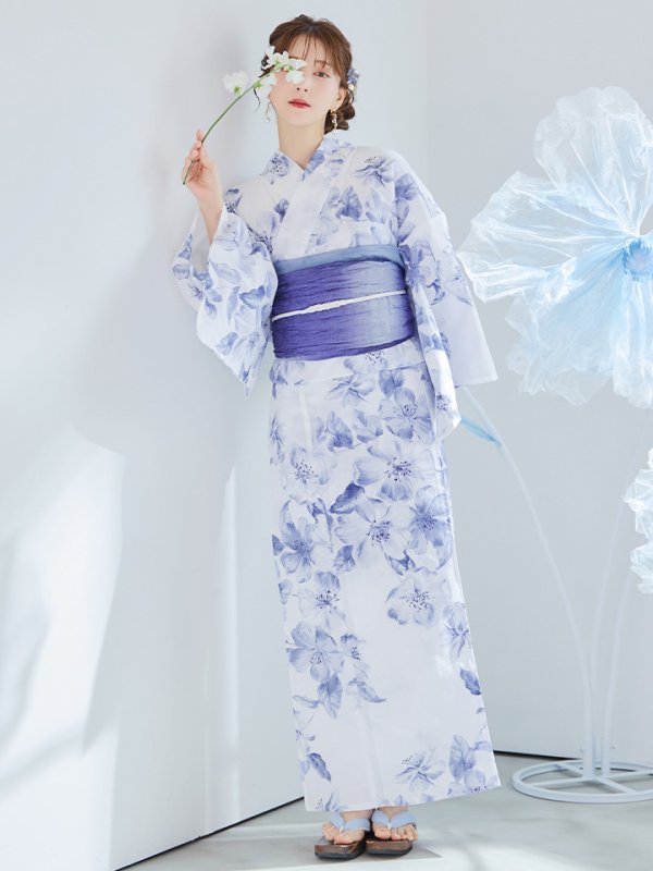 画像49: モダンフラワー大人エレガント浴衣【浴衣３点セット 浴衣/帯/下駄】[OF04]