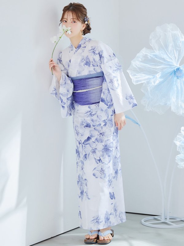 画像45: 【即日発送】モダンフラワー大人エレガント浴衣【浴衣３点セット 浴衣/帯/下駄】[OF04]