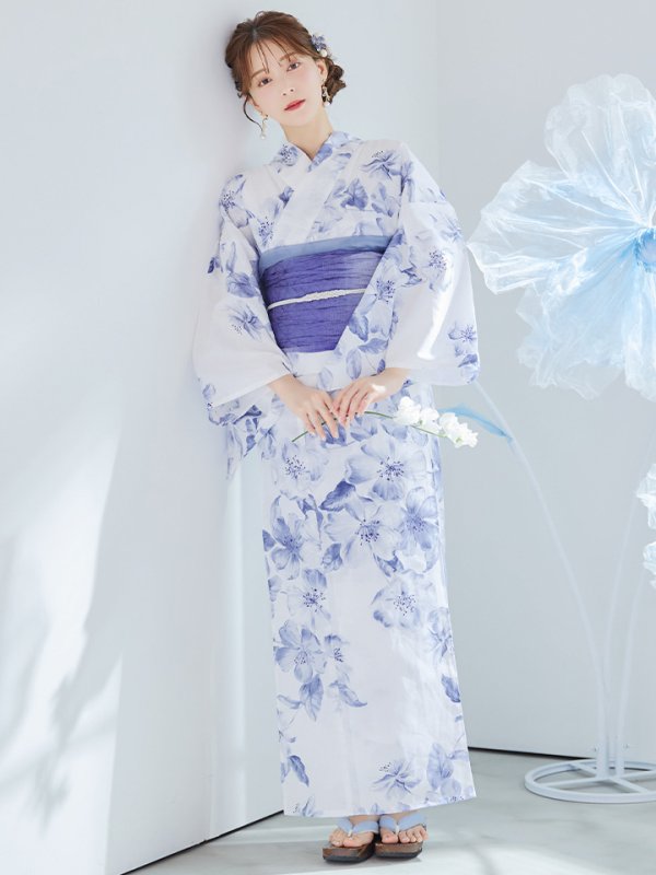 画像44: 【即日発送】モダンフラワー大人エレガント浴衣【浴衣３点セット 浴衣/帯/下駄】[OF04]