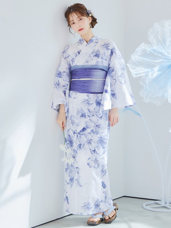 画像43: 【即日発送】モダンフラワー大人エレガント浴衣【浴衣３点セット 浴衣/帯/下駄】[OF04]