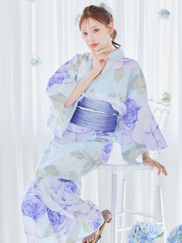 画像31: 【即日発送】アンティークブルーローズ浴衣【浴衣３点セット 浴衣/帯/下駄】[YMT]
