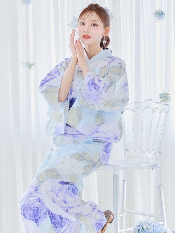 画像30: 【即日発送】アンティークブルーローズ浴衣【浴衣３点セット 浴衣/帯/下駄】[YMT]