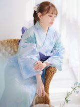 ブルーミントの水彩浴衣 OBI-g-500-kj-10-BL / HIMO-900-yn-5-IV / HEKO-800-sb-5-W / YA-1002-kj-BL / YA-1011-kj-W / GETA-01-kj-2-BL / [YMT]