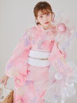 ローズピンクの水彩浴衣 OBI-siwa-200-kj-6-W / HIMO-900-yn-8-P / HEKO-800-sb-12-DusP / YA-953-kn-P / GETA-01-kj-7-P/ [YMT]