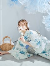 【予約 / 5月下旬発送予定】ブルーグリーン花柄浴衣 OBI-siwa-204-wk-11-LGY / HIMO-900-yn-2-DusBL / HEKO-801-ok-1-BL / YA-1001-kj-BL / GETA-02-ok-3-LBL / [y/YMT]