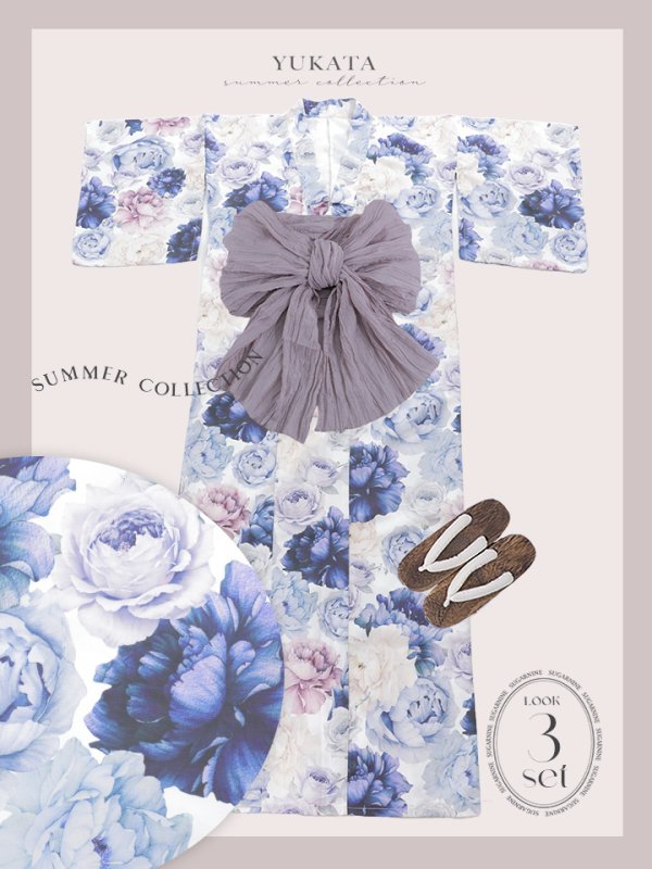画像19: 【即日発送】【Riuコラボ】ブルーアイボリーピオニー浴衣【浴衣３点セット 浴衣/帯/下駄】[YMT]