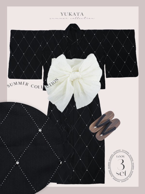 画像42: 【即日発送】セパレートアーガイルビジュー浴衣【浴衣4点セット 浴衣/帯/下駄】[YMT]