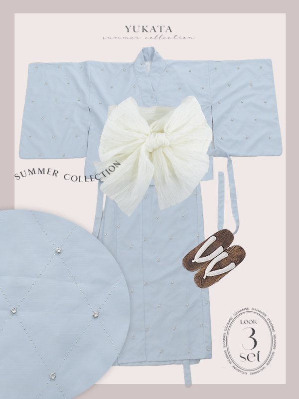 画像41: 【即日発送】セパレートアーガイルビジュー浴衣【浴衣4点セット 浴衣/帯/下駄】[YMT]