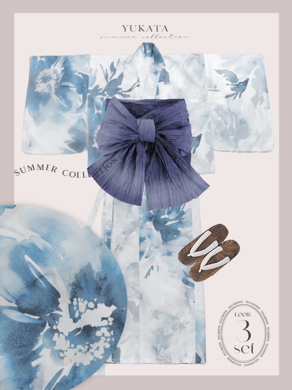 画像25: 【即日発送】セパレートグラデーションブルーグリーン浴衣【浴衣4点セット 浴衣/帯/下駄】[YMT]