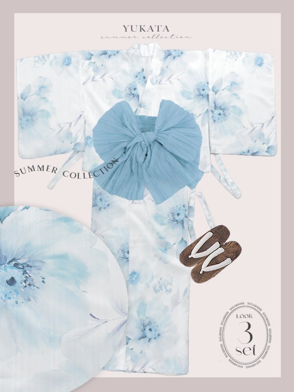 画像23: 【即日発送】セパレート水彩フラワー浴衣 【浴衣4点セット トップス/スカート/帯/下駄】 [OF04]