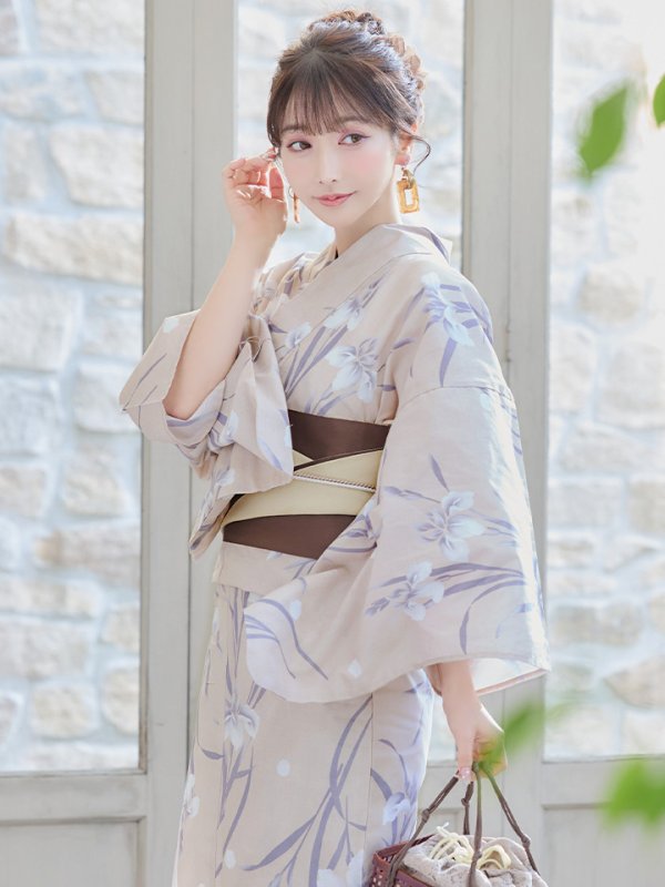 画像10: 【即日発送】ベージュ地×水仙の花浴衣 【浴衣３点セット 浴衣/帯/下駄】[YMT]