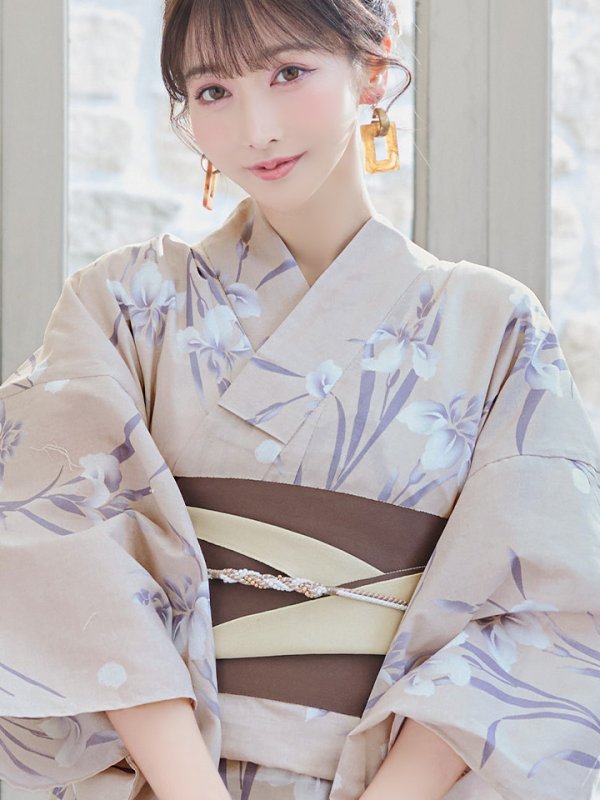 画像5: 【即日発送】ベージュ地×水仙の花浴衣 【浴衣３点セット 浴衣/帯/下駄】[YMT]