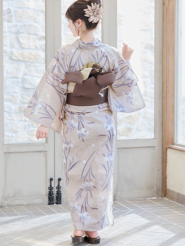 画像8: 【即日発送】ベージュ地×水仙の花浴衣 【浴衣３点セット 浴衣/帯/下駄】[YMT]