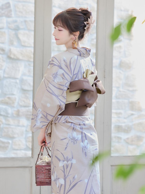 画像9: 【即日発送】ベージュ地×水仙の花浴衣 【浴衣３点セット 浴衣/帯/下駄】[YMT]