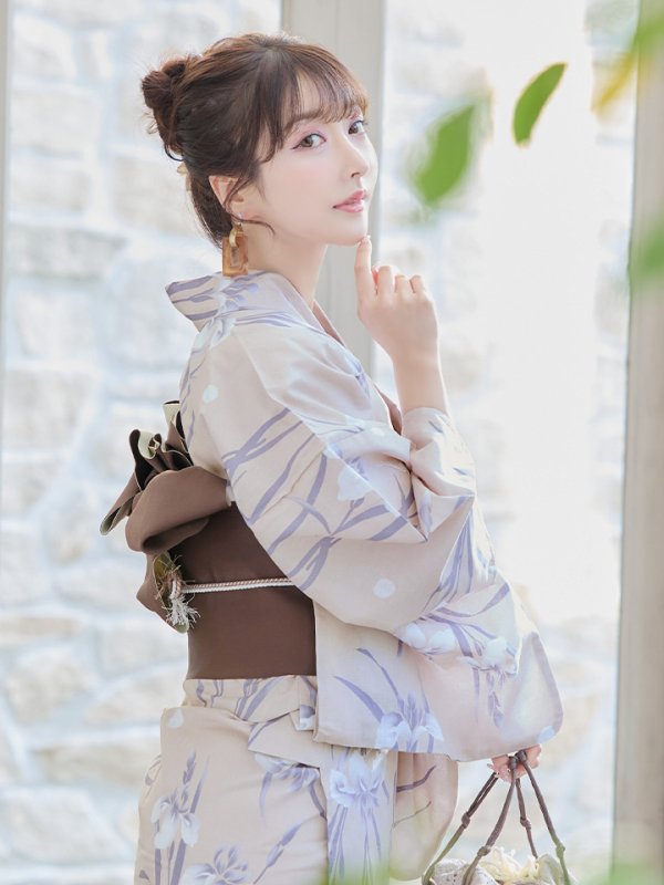 画像12: 【即日発送】ベージュ地×水仙の花浴衣 【浴衣３点セット 浴衣/帯/下駄】[YMT]