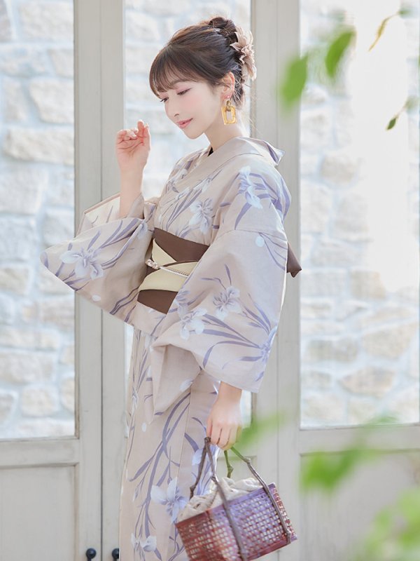 画像13: 【即日発送】ベージュ地×水仙の花浴衣 【浴衣３点セット 浴衣/帯/下駄】[YMT]