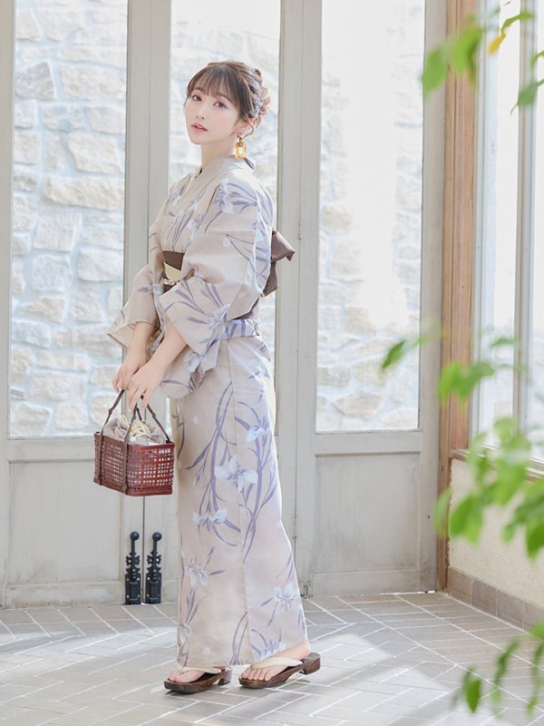 画像11: 【即日発送】ベージュ地×水仙の花浴衣 【浴衣３点セット 浴衣/帯/下駄】[YMT]