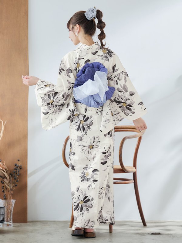画像17: 【即日発送】水彩風モノトーンフラワー浴衣【浴衣３点セット 浴衣/帯/下駄】[YMT]