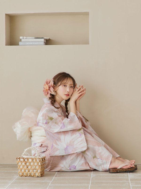 画像14: 【即日発送】大人レトロピンク浴衣【浴衣３点セット 浴衣/帯/下駄】[YMT]