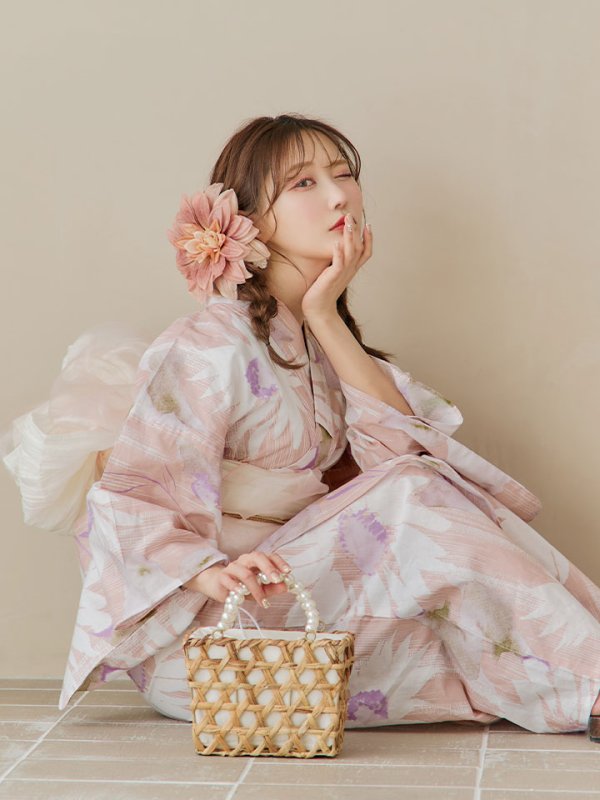 画像5: 【即日発送】大人レトロピンク浴衣【浴衣３点セット 浴衣/帯/下駄】[YMT]