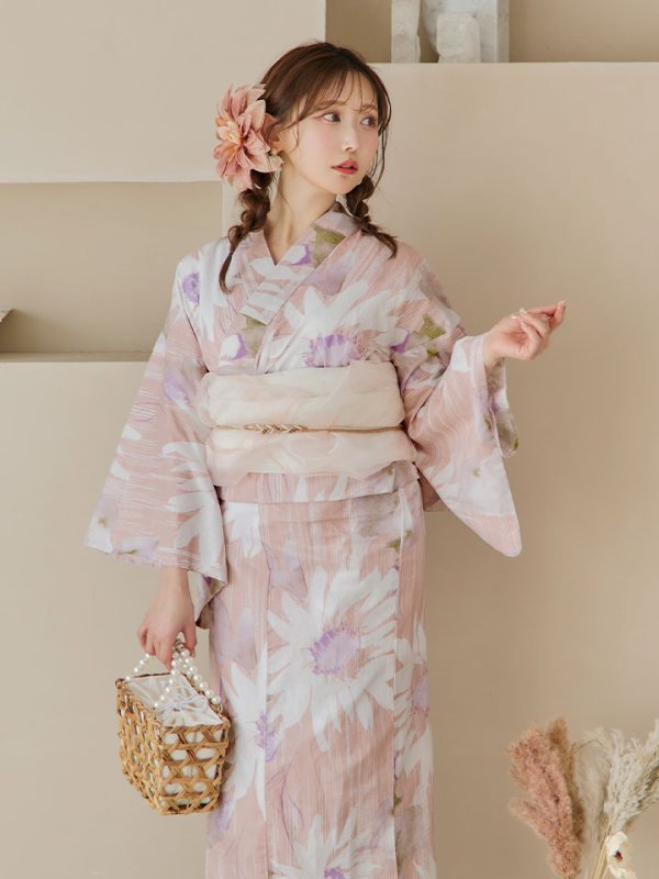 画像6: 【即日発送】大人レトロピンク浴衣【浴衣３点セット 浴衣/帯/下駄】[YMT]