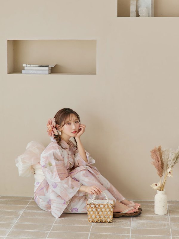 画像7: 【即日発送】大人レトロピンク浴衣【浴衣３点セット 浴衣/帯/下駄】[YMT]