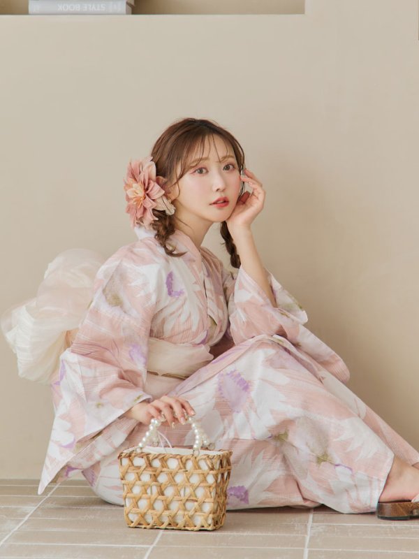 画像8: 【即日発送】大人レトロピンク浴衣【浴衣３点セット 浴衣/帯/下駄】[YMT]