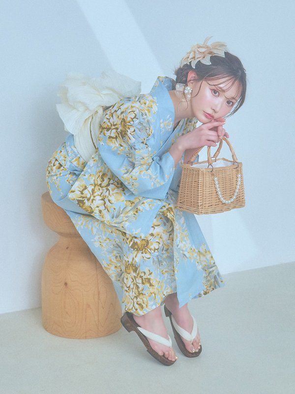 画像14: 【即日発送】ライトブルー×キバナフジ浴衣【浴衣３点セット 浴衣/帯/下駄】[YMT]