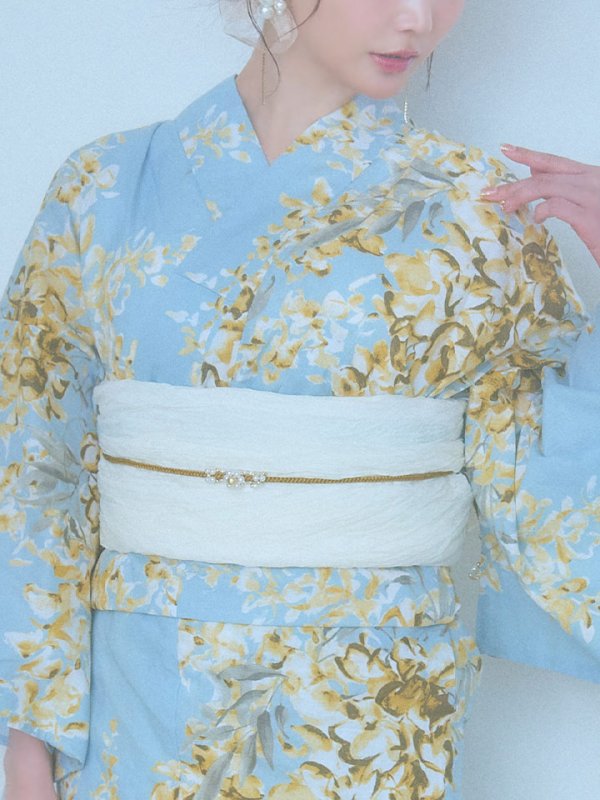 画像16: 【即日発送】ライトブルー×キバナフジ浴衣【浴衣３点セット 浴衣/帯/下駄】[YMT]