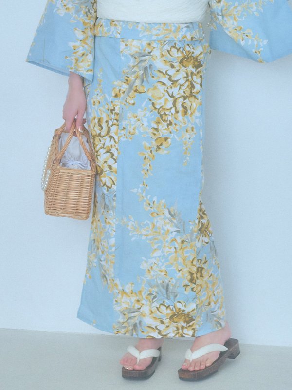 画像17: 【即日発送】ライトブルー×キバナフジ浴衣【浴衣３点セット 浴衣/帯/下駄】[YMT]