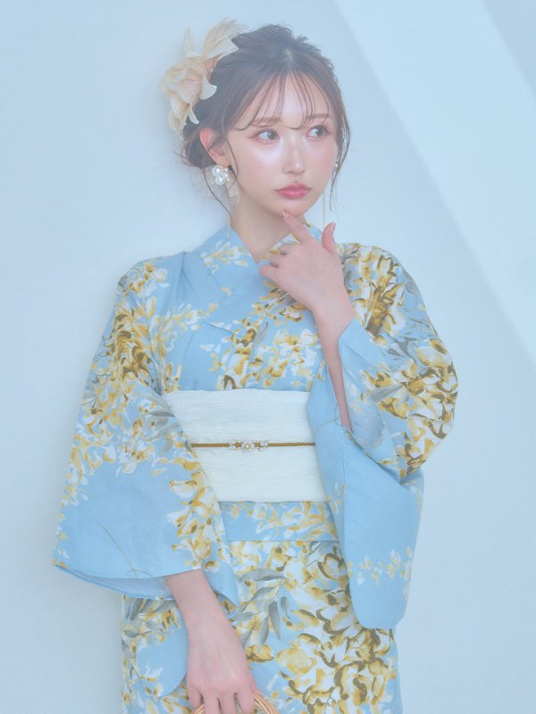 画像8: 【即日発送】ライトブルー×キバナフジ浴衣【浴衣３点セット 浴衣/帯/下駄】[YMT]