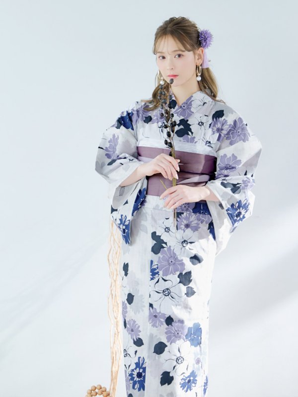 画像13: 【即日発送】パープルフラワー浴衣【浴衣３点セット 浴衣/帯/下駄】[YMT]