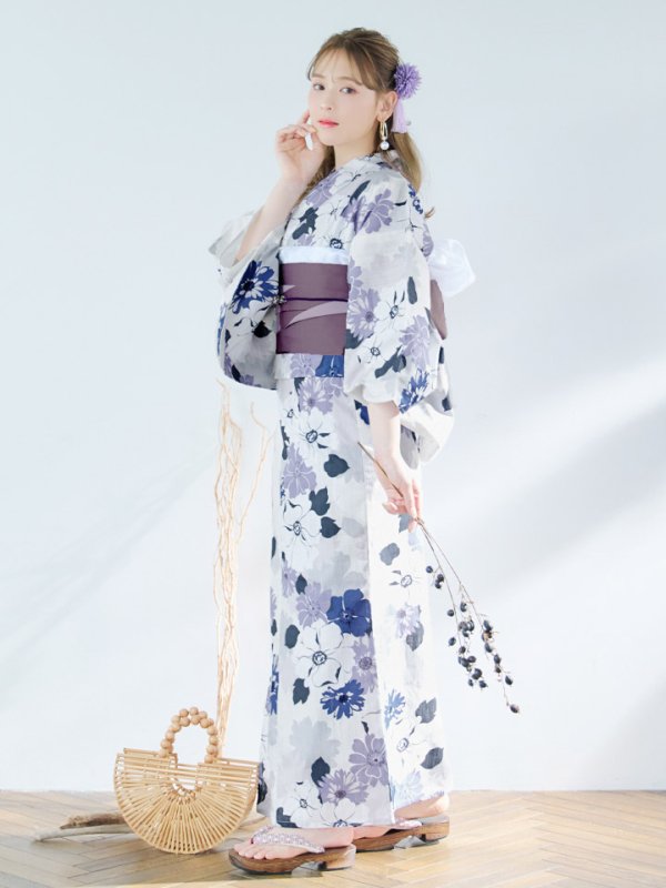 画像14: 【即日発送】パープルフラワー浴衣【浴衣３点セット 浴衣/帯/下駄】[YMT]