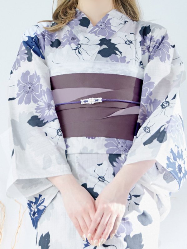 画像17: 【即日発送】パープルフラワー浴衣【浴衣３点セット 浴衣/帯/下駄】[YMT]