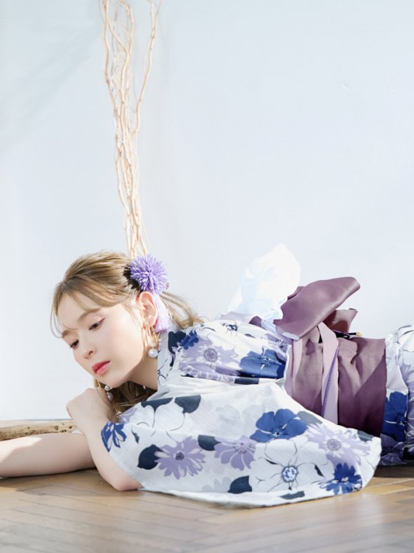 画像8: 【即日発送】パープルフラワー浴衣【浴衣３点セット 浴衣/帯/下駄】[YMT]